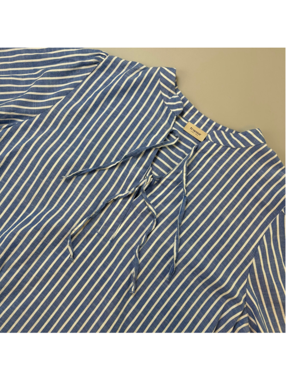 Fransa Top XL Blue White Striped Blouse Cotton Summer Elevated Casual Beachy